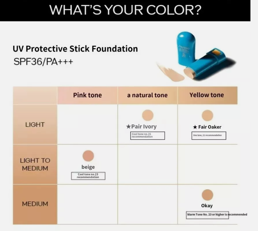 Shiseido UV Protective Stick Foundation SPF36 PA+++ 4 Color