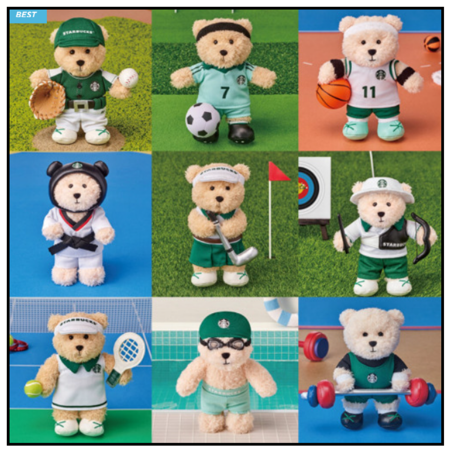 Starbucks Korea 2024 * Sports Club Bearista Keychain Set 9 Types