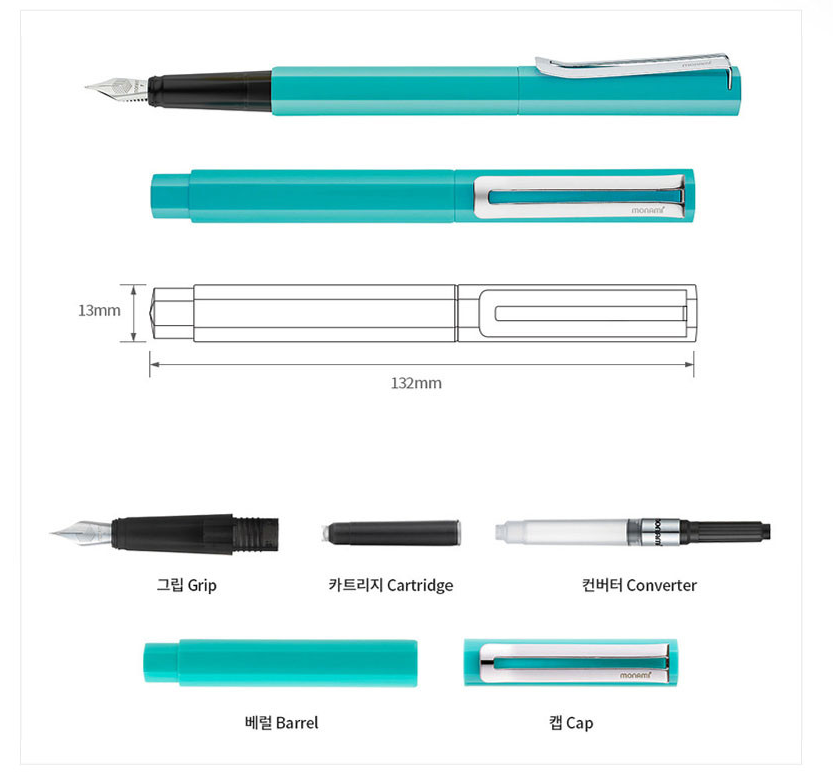 MONAMI 153 Neo Fountain Pen Set Package F NIP 5 Colors / Korea