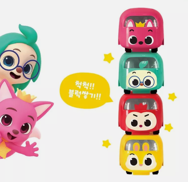 Pinkfong Wonderstar Metal Block Mini Car Set 4pcs Stackable Diecast Mini Car