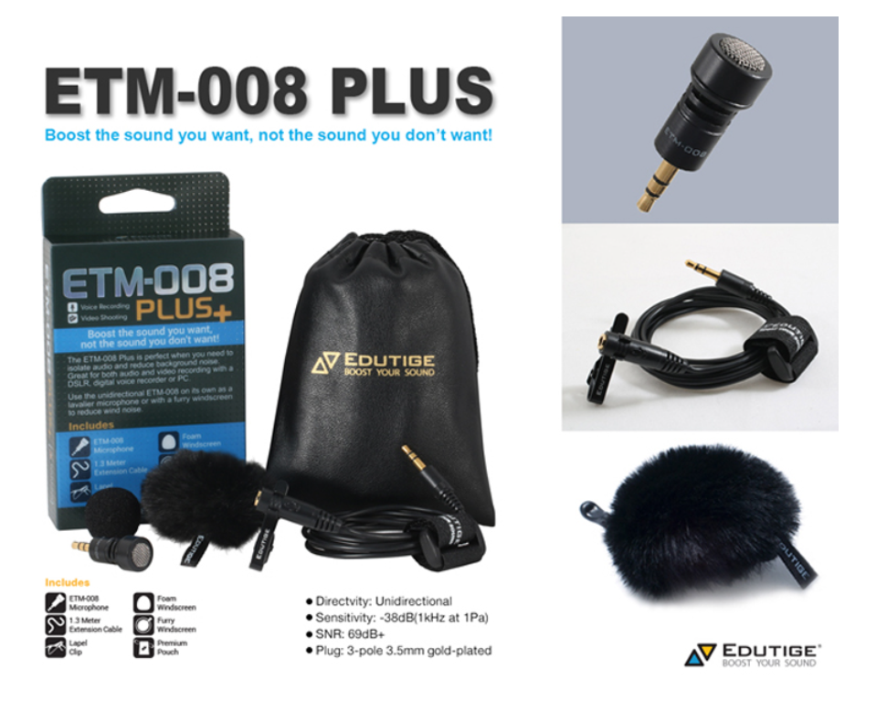 EDUTIGE Uni-Directional Microphone ETM-008 Plus + Furry Windscreen (EWS-004)
