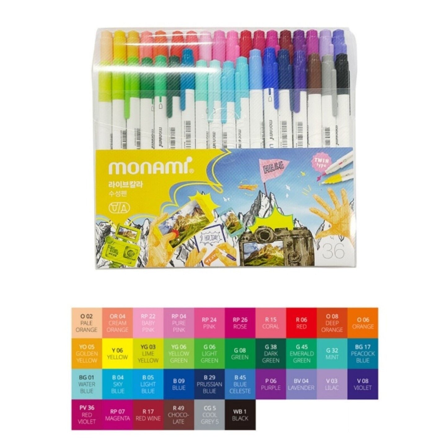 Monami Live Color Water-based Double-sided Marker Pen 36 Colors Set
