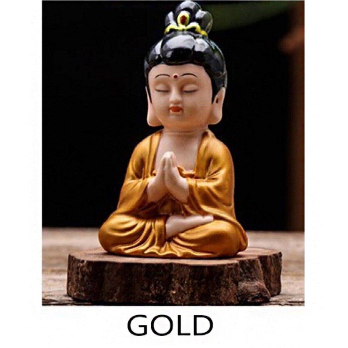 Buddha Statue Sculpture Pottery Decor Prayer Meditation / Gold Color