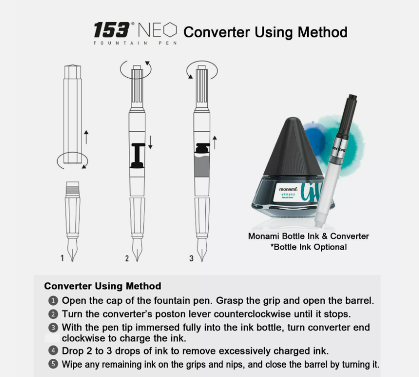 MONAMI 153 Neo Fountain Pen Set Package F NIP 5 Colors / Korea