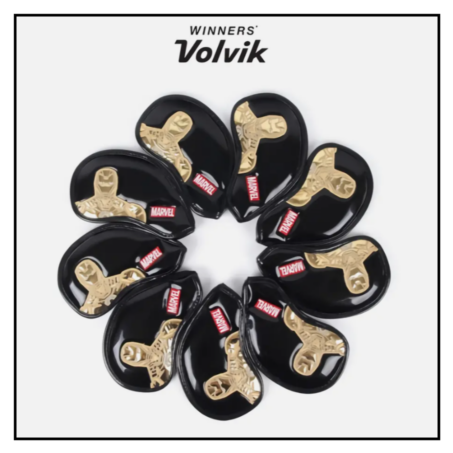 New Volvik Marvel Golf Ironman Iron Head Cover 9Pcs Glove for Club Authentic
