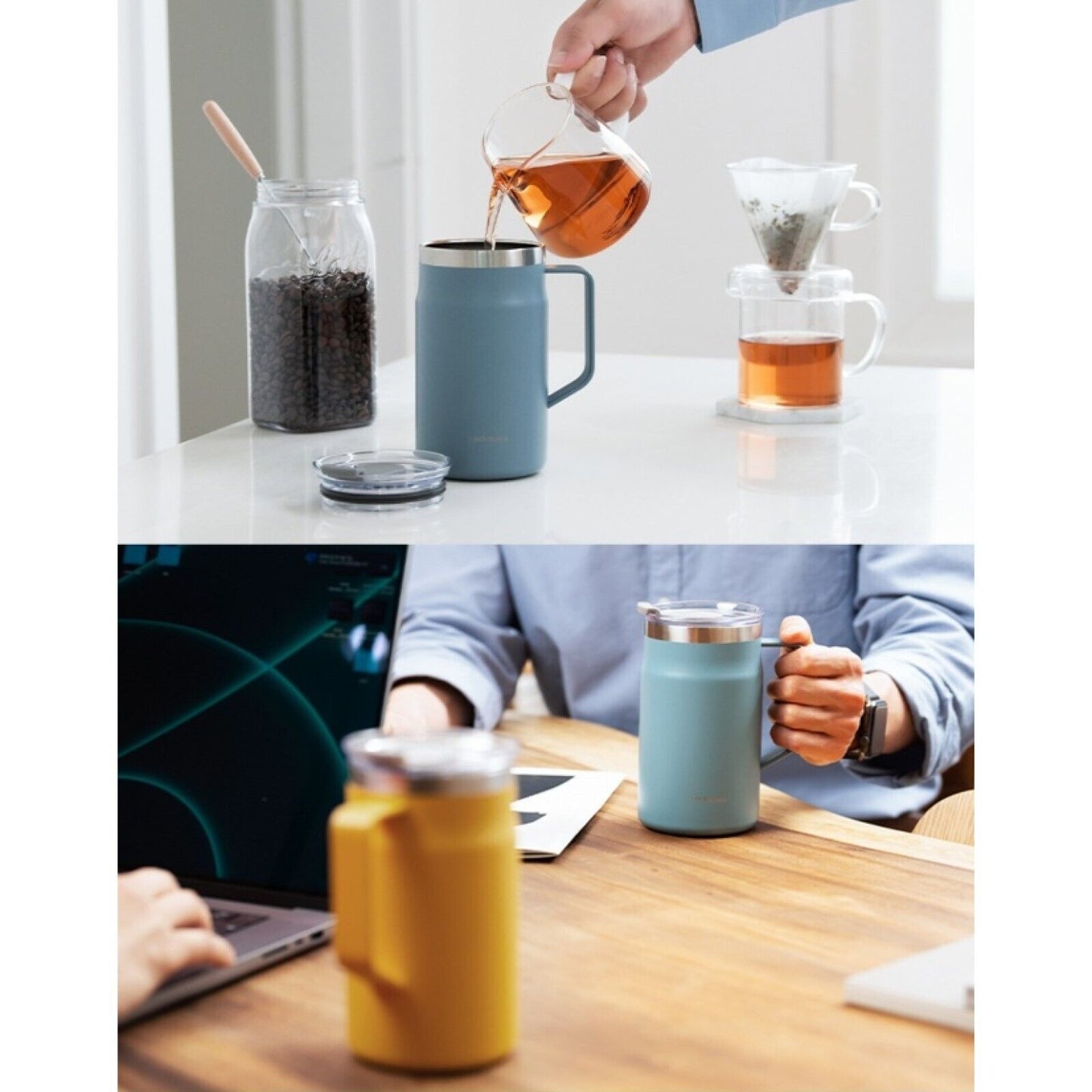 BTS Jungkook Locknlock Blue Metro Mug Handle Cup 20oz 600ml Lock & Lock