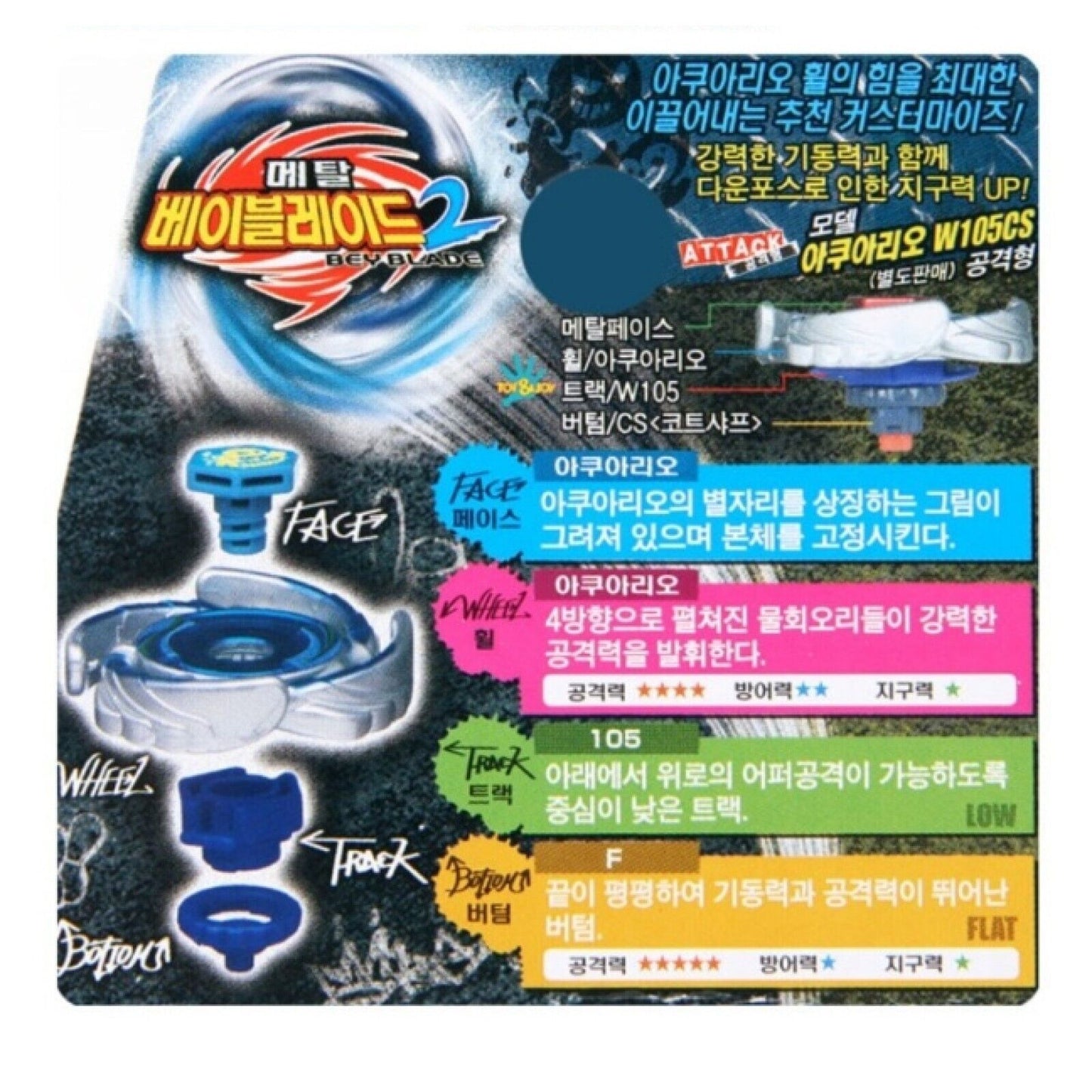 TAKARA TOMY BEYBLADE METAL FUSION BB-72 BOOSTER AQUARIO 105F (Korea Ver.)