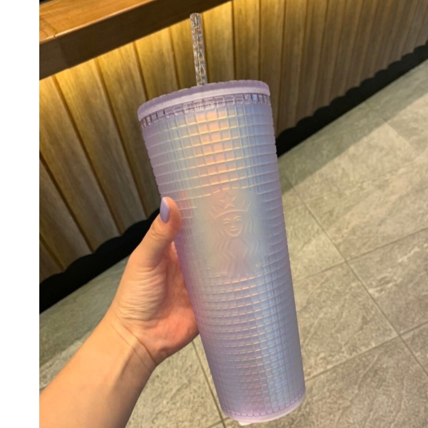Starbucks Korea Limited * 22  Soft White Grid Cold Cup 709 ml 2022 Summer 24 oz