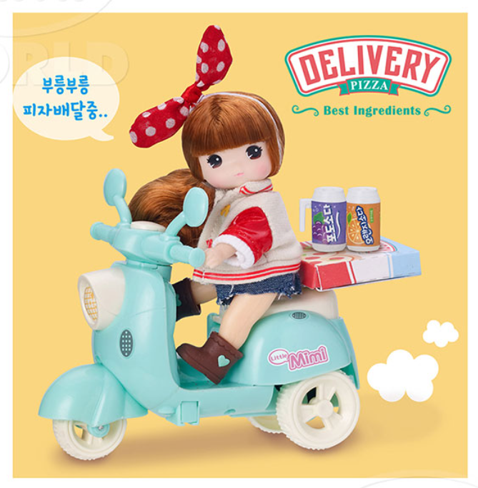 Mimi World Where are you going? Little Mimi Doll Pizza Delivery On a Scooter
