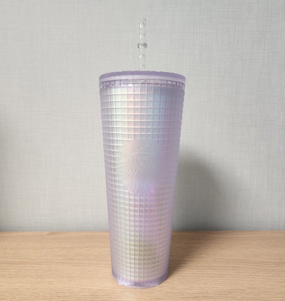 Starbucks Korea Limited * 22  Soft White Grid Cold Cup 709 ml 2022 Summer 24 oz