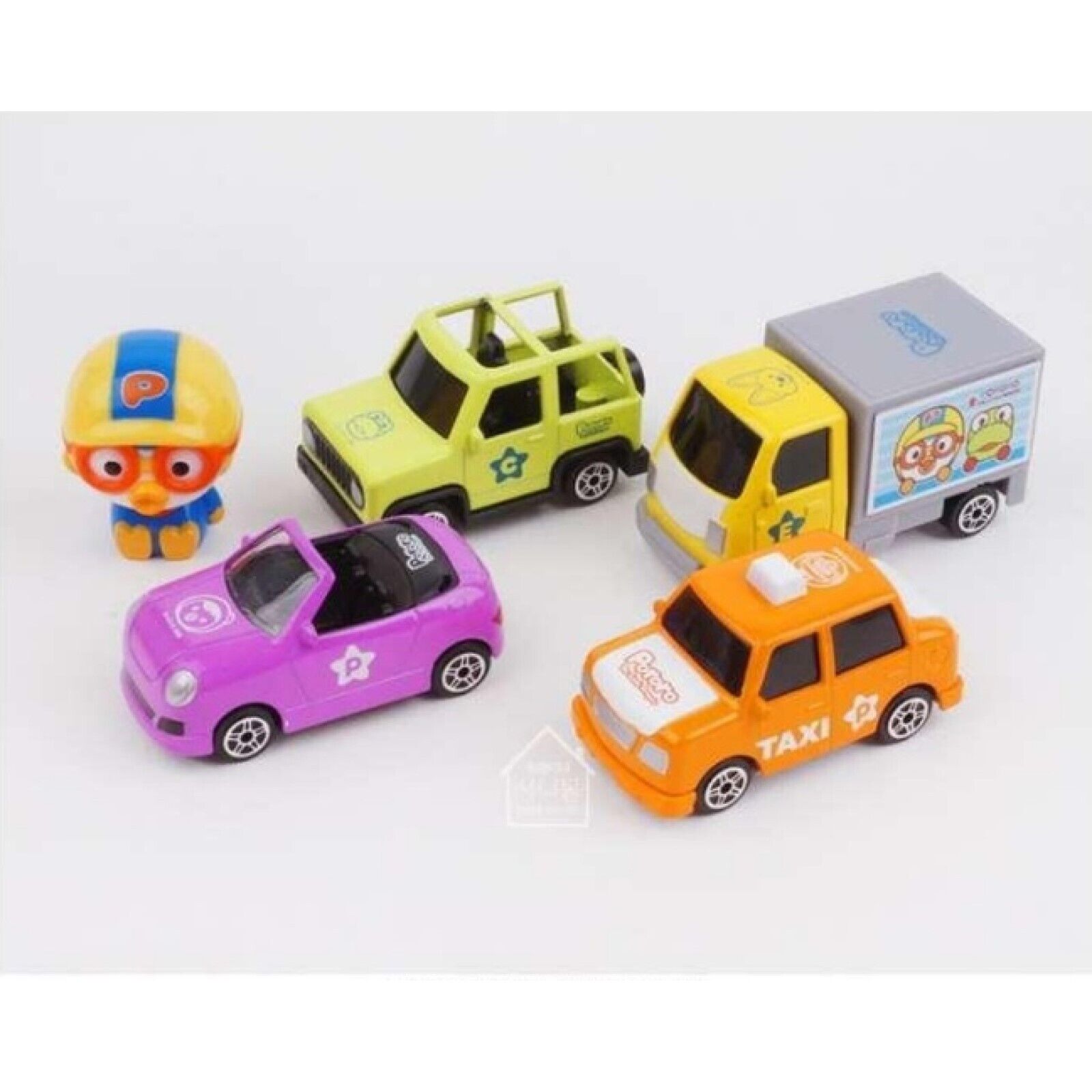 Pororo Diecast Metal Mini Car 4 & Figure 1 Set Taxi Truck Korean Kids Toy