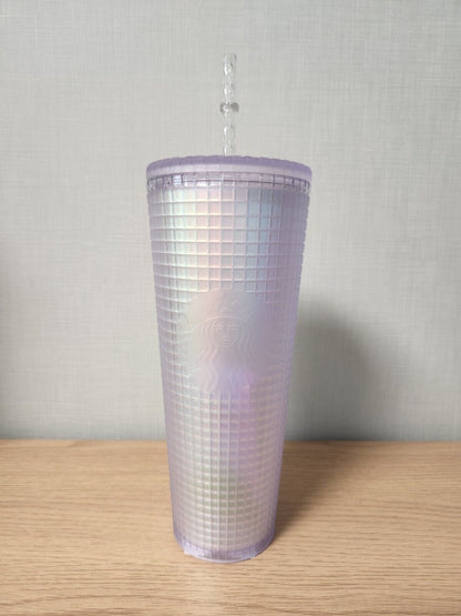 Starbucks Korea Limited * 22  Soft White Grid Cold Cup 709 ml 2022 Summer 24 oz