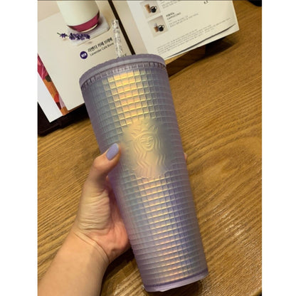 Starbucks Korea Limited * 22  Soft White Grid Cold Cup 709 ml 2022 Summer 24 oz