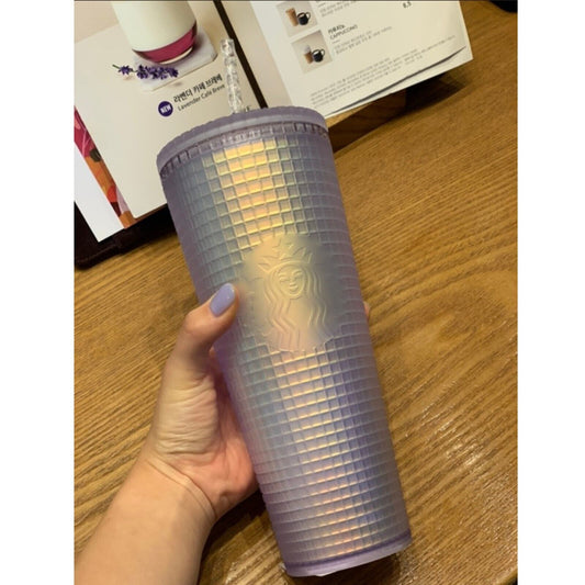 Starbucks Korea Limited * 22  Soft White Grid Cold Cup 709 ml 2022 Summer 24 oz