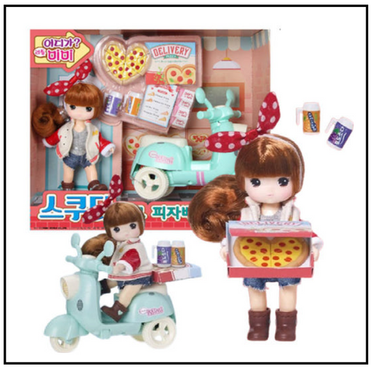 Mimi World Where are you going? Little Mimi Doll Pizza Delivery On a Scooter