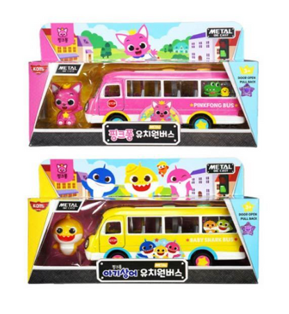 Pinkfong Baby Shark Kindergarten Bus Diecast Metal Pull Back Pink Car & Figure