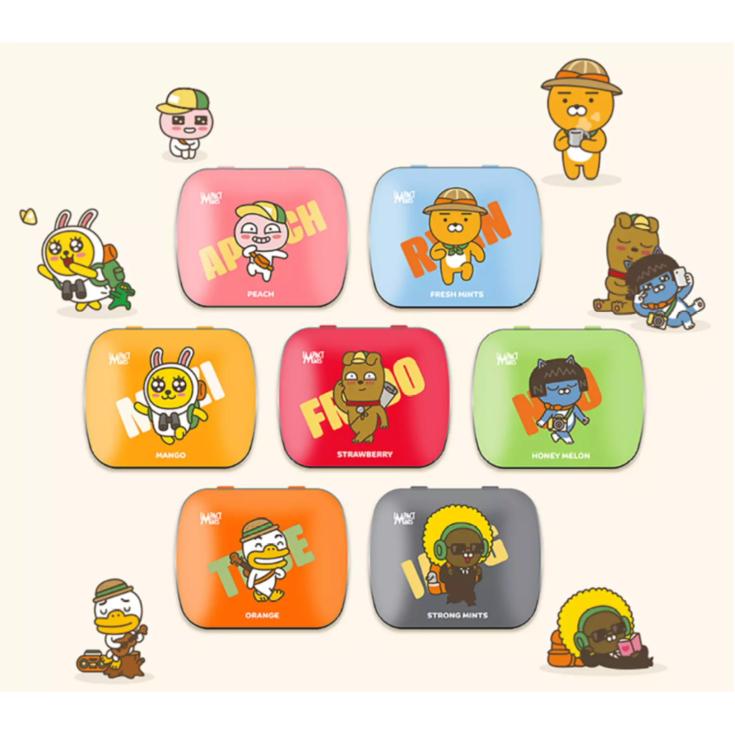 Impack Mints x Kakao Friends No Sugar Candy 7type Peach Strong Fresh Mints Mango