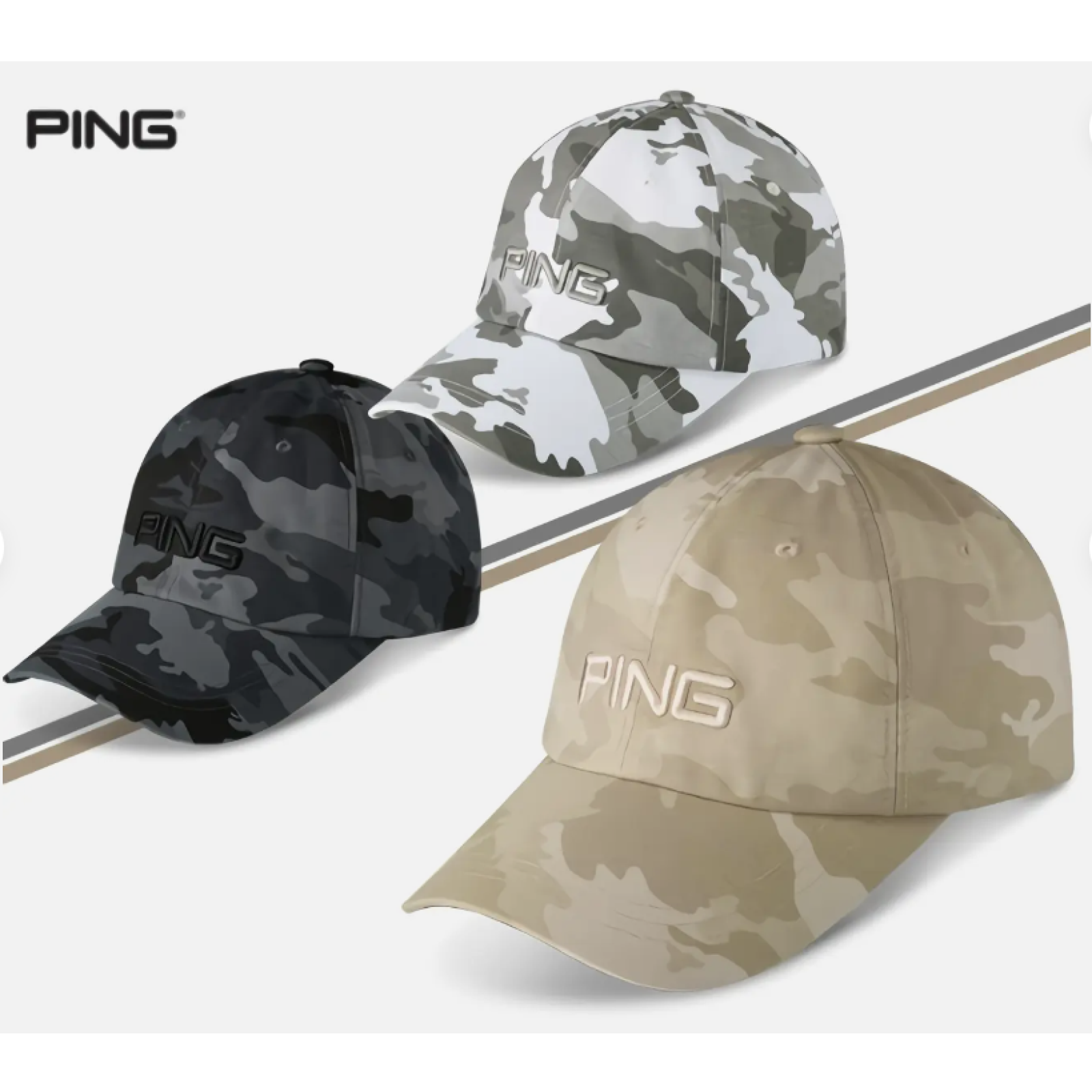 PING 2023 New Premium Golf Hexagonal Camo Caps for Men Adjustable Hats Visor