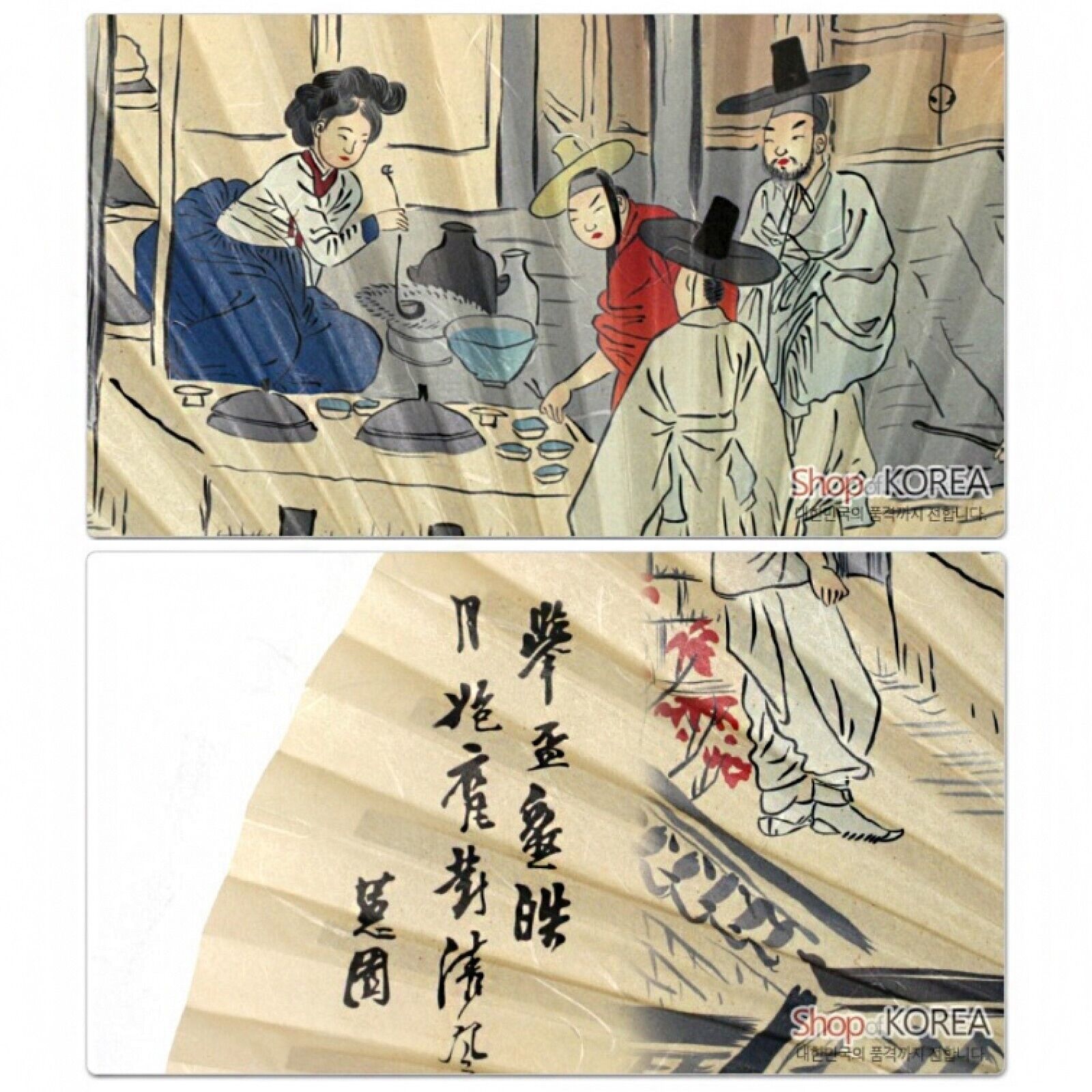 [ *Korean Traditional Crafts] Beautiful Folding Hand Fan Korean paper Folk Paint