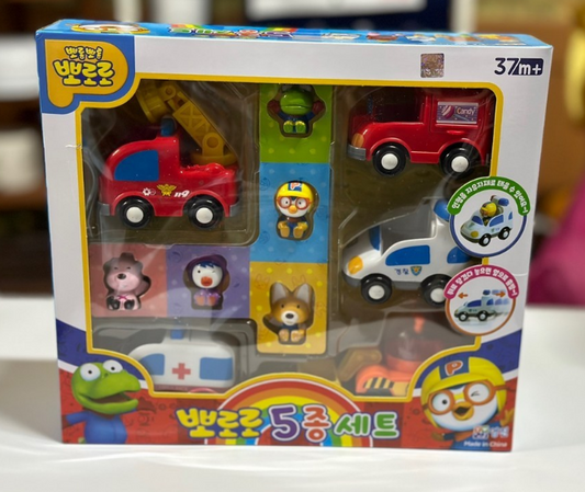 Pororo and Friends 5 Figures and 5 Mini Cars Role play Toy Set - Korea Toys