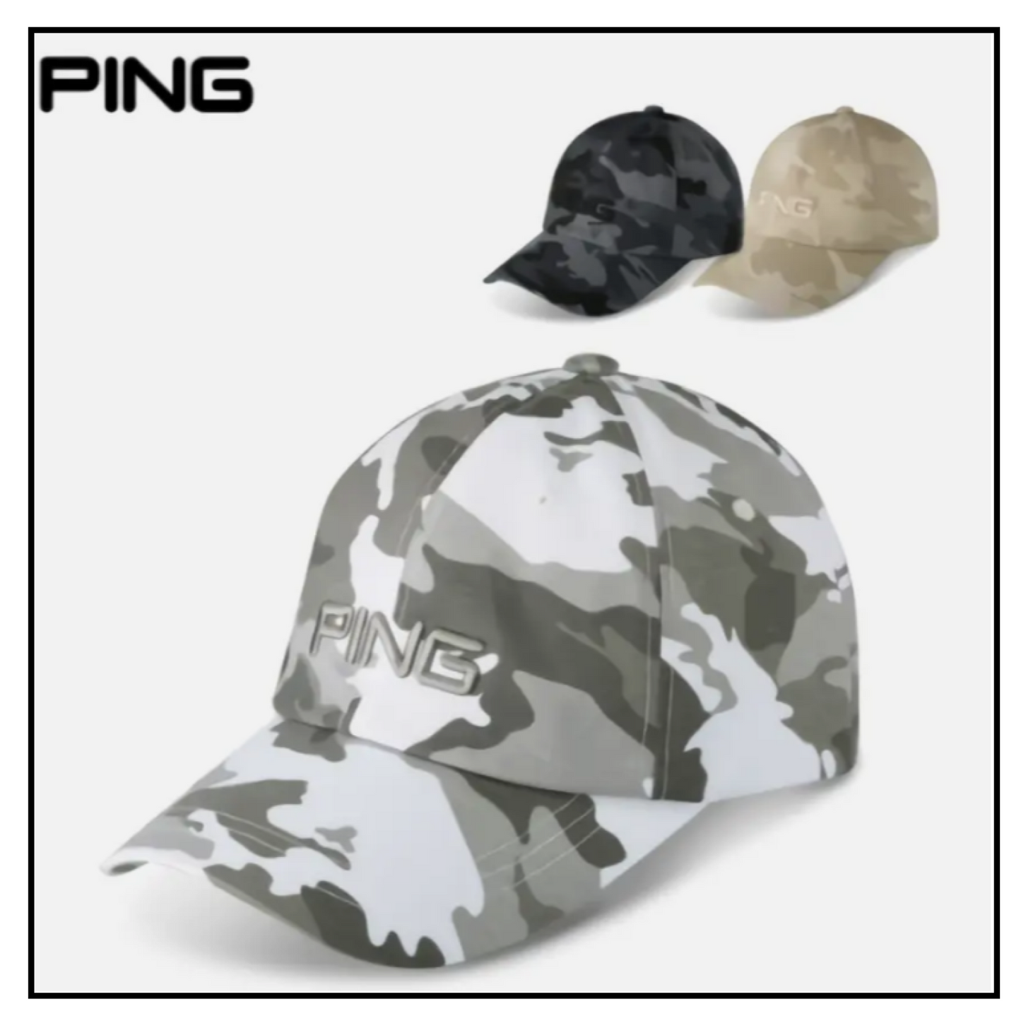 PING 2023 New Premium Golf Hexagonal Camo Caps for Men Adjustable Hats Visor