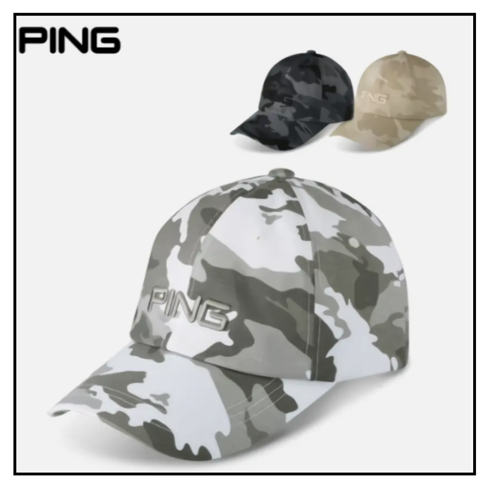 PING 2023 New Premium Golf Hexagonal Camo Caps for Men Adjustable Hats Visor