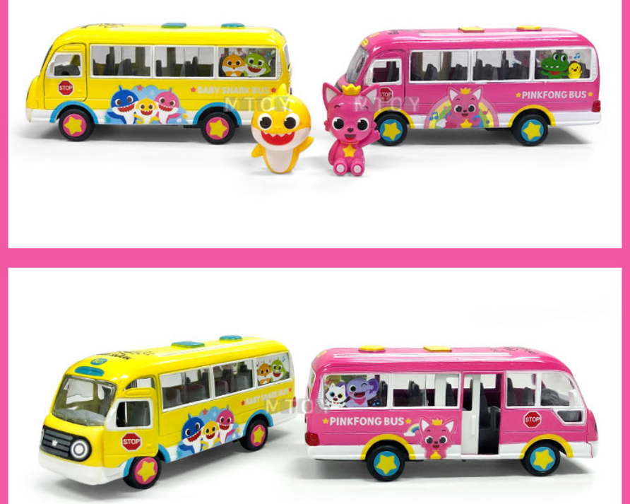 Pinkfong Baby Shark Kindergarten Bus Diecast Metal Pull Back Pink Car & Figure