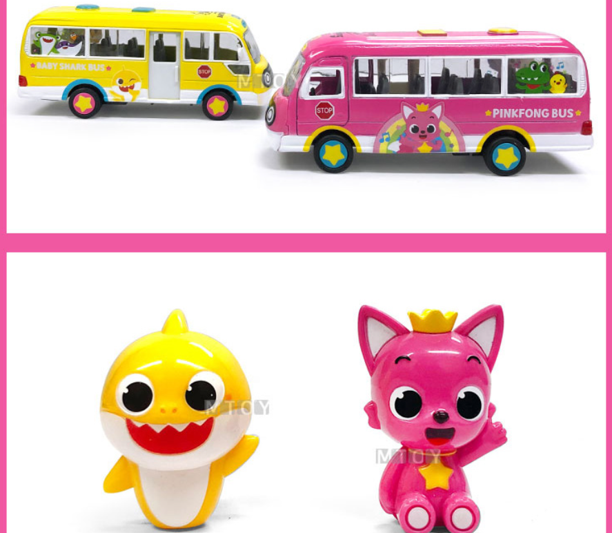 Pinkfong Baby Shark Kindergarten Bus Diecast Metal Pull Back Pink Car & Figure